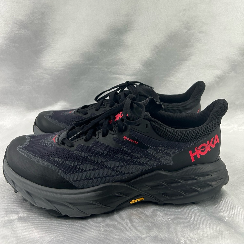 Hoka Womens Speedgoat 5 GTX Gore-Tex Spikes Shoes Size 9B Black Red - Picture 4 of 9